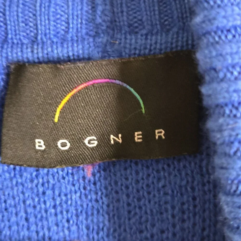 Bogner Vintage Italian Yarn Wool Blend Turtleneck Ski Sweater Royal Blue Size L